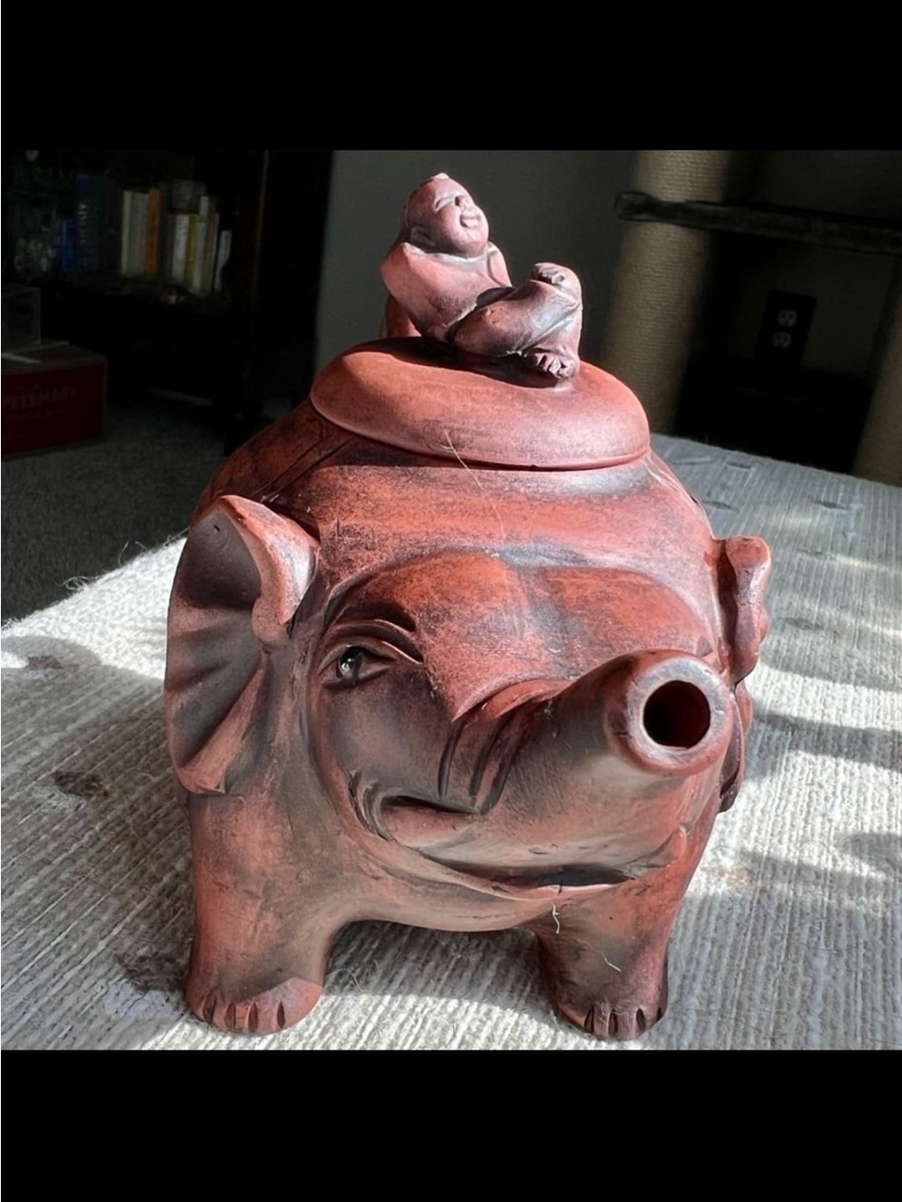 Handcrafted Red Elephant Clay Teapot Figurine - Excellent Condition